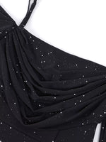 Glitter Ruched Long Sleeve Mermaid Maxi Dress