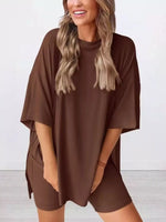 Full Size Relaxed Fit Round Neck Top and Shorts Two-Piece Set Plus Size