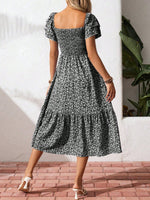 Floral Print Smocked Ruffle Sleeves Dress