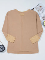 Waffle Textured Tunic Henley Top with Slits