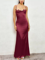 Floral Trim Satin Maxi Dress