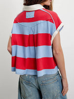 Striped Collared Neck Short Sleeve Top