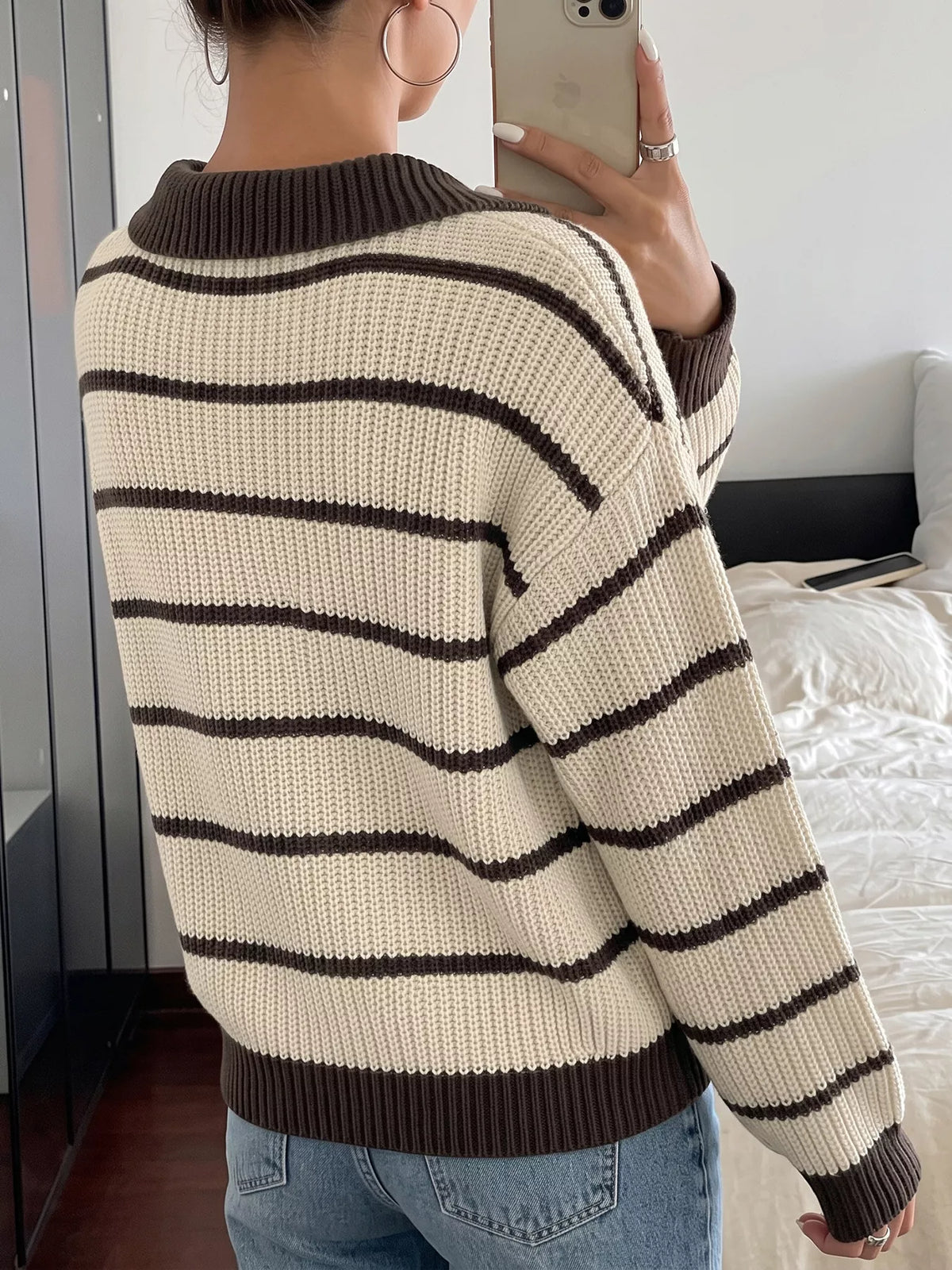 Striped Knit Polo Sweater