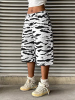 Zebra Print Wide Leg Denim Capris