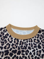 Leopard Print Color Block Round Neck Top