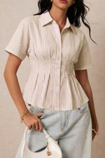 Striped Peplum Button Up Shirt