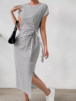 Striped Tie-Waist Midi Dress