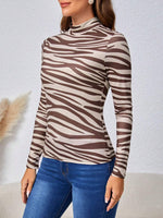 Animal Print Mock Neck Long Sleeve T-Shirt