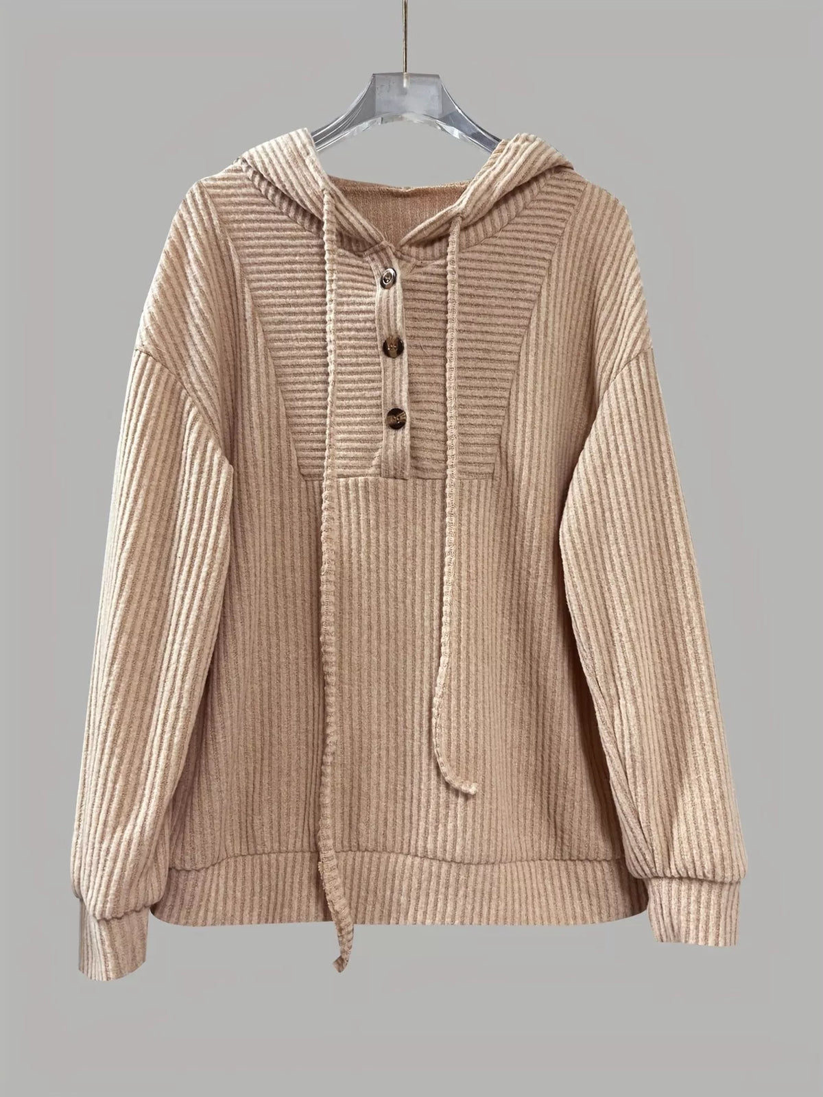 Button-Front Drawstring Hoodie