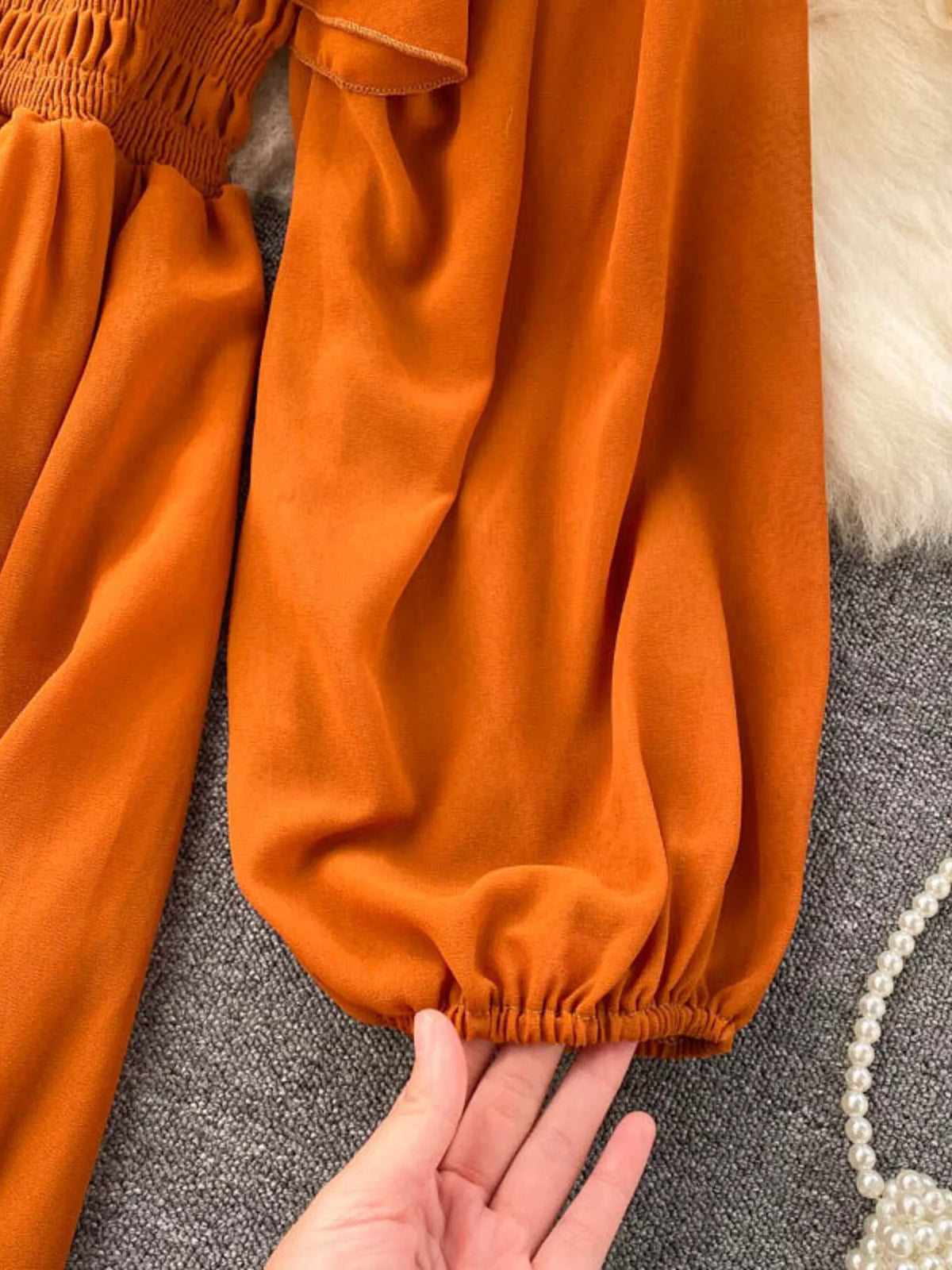 Ruffle Square Neck Balloon Sleeve A-Line Dress