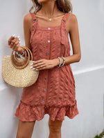 Perfee Texture Square Neck Wide Strap Mini Dress
