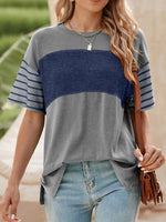 Color Block Striped Sleeve Casual T-Shirt