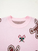 Christmas Ginger Bread Man Round Neck Casual Sweater