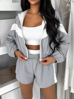Color Block Zip-Up Jacket and Shorts Two-Piece Set