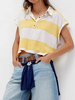 Striped Collared Neck Short Sleeve Top