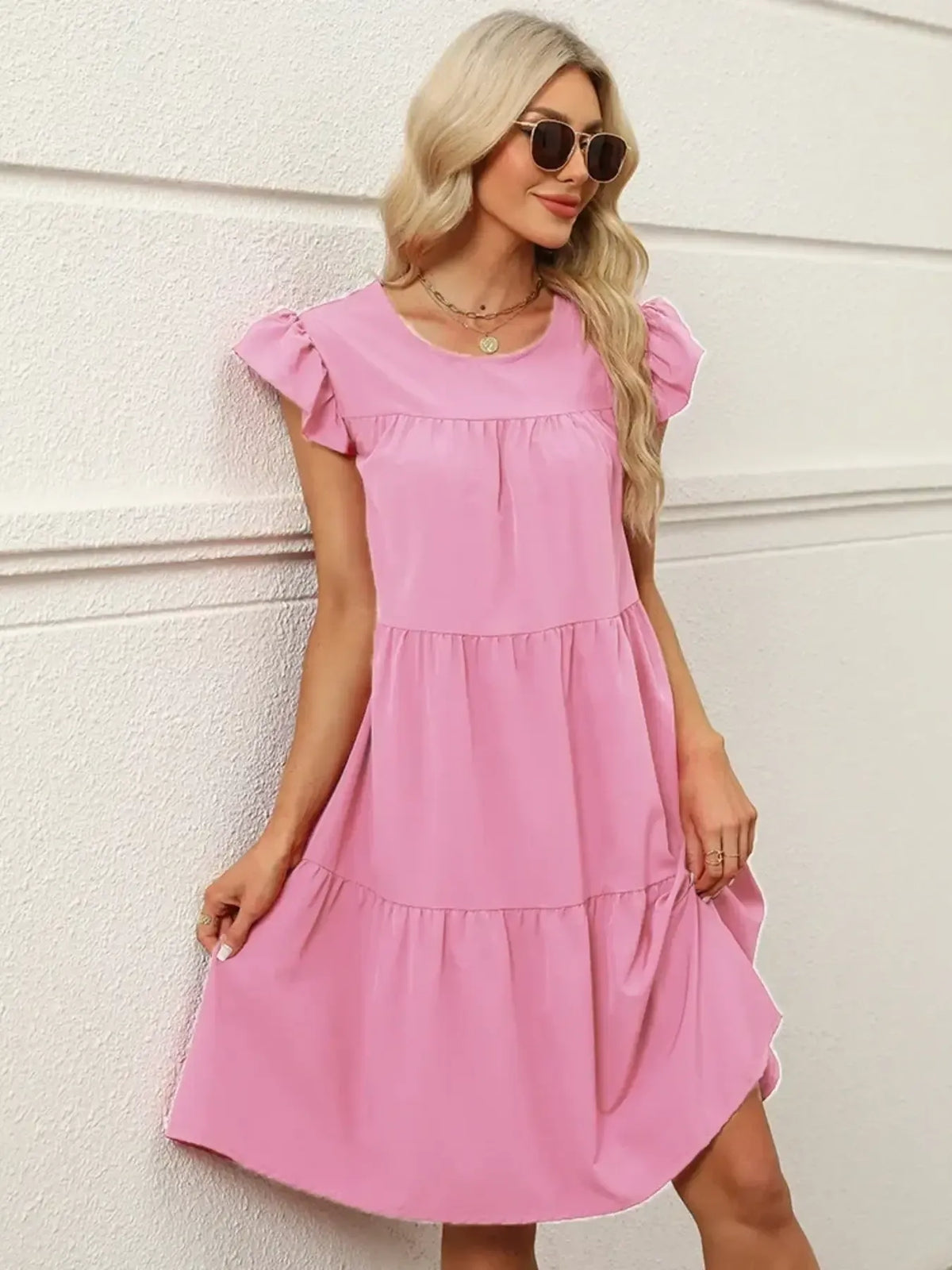 Tiered Ruffle Sleeve Mini Dress