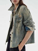 Distressed Wash Button Up Denim Jacket