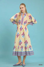 Umgee Flower Patch Border Print Midi Dress