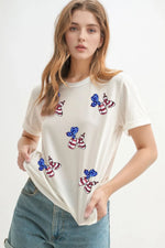 Sequin Stars and Stripes Balloon Puppy Graphic Crewneck Tee