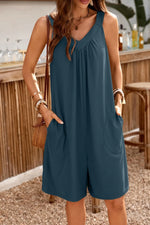 Casual V-Neck Sleeveless Romper with Pockets