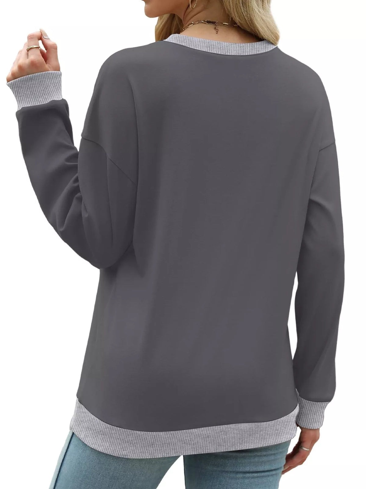 Contrast Trim Crew Neck Casual Sweatshirt