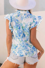 Floral Print Ruffle Sleeve Frilly Button Up Shirt