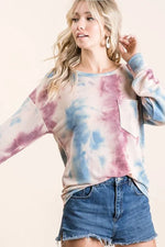 BiBi Tie Dye Print Terry Top With Front Patch Pocket