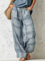 Full Size Sleeveless Cowl Neck Top and Plaid Wide-Leg Pant Two-Piece Set Plus Size