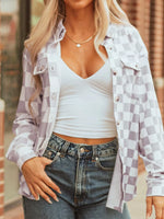Checkerboard Flap Pocket Button Front Shacket