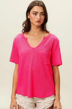 BiBi Waved Rib U Neck Top With Front Pocket