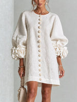 3D Floral 3/4 Sleeve Mini Dress