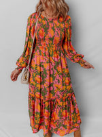 Smocked Floral Print Long Sleeve Maxi Dress