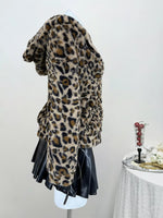 Leopard Plush Zip-Up Hooded Outerwear