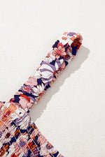 Floral Print Smocked High Waist Square Neck Jumpsuit