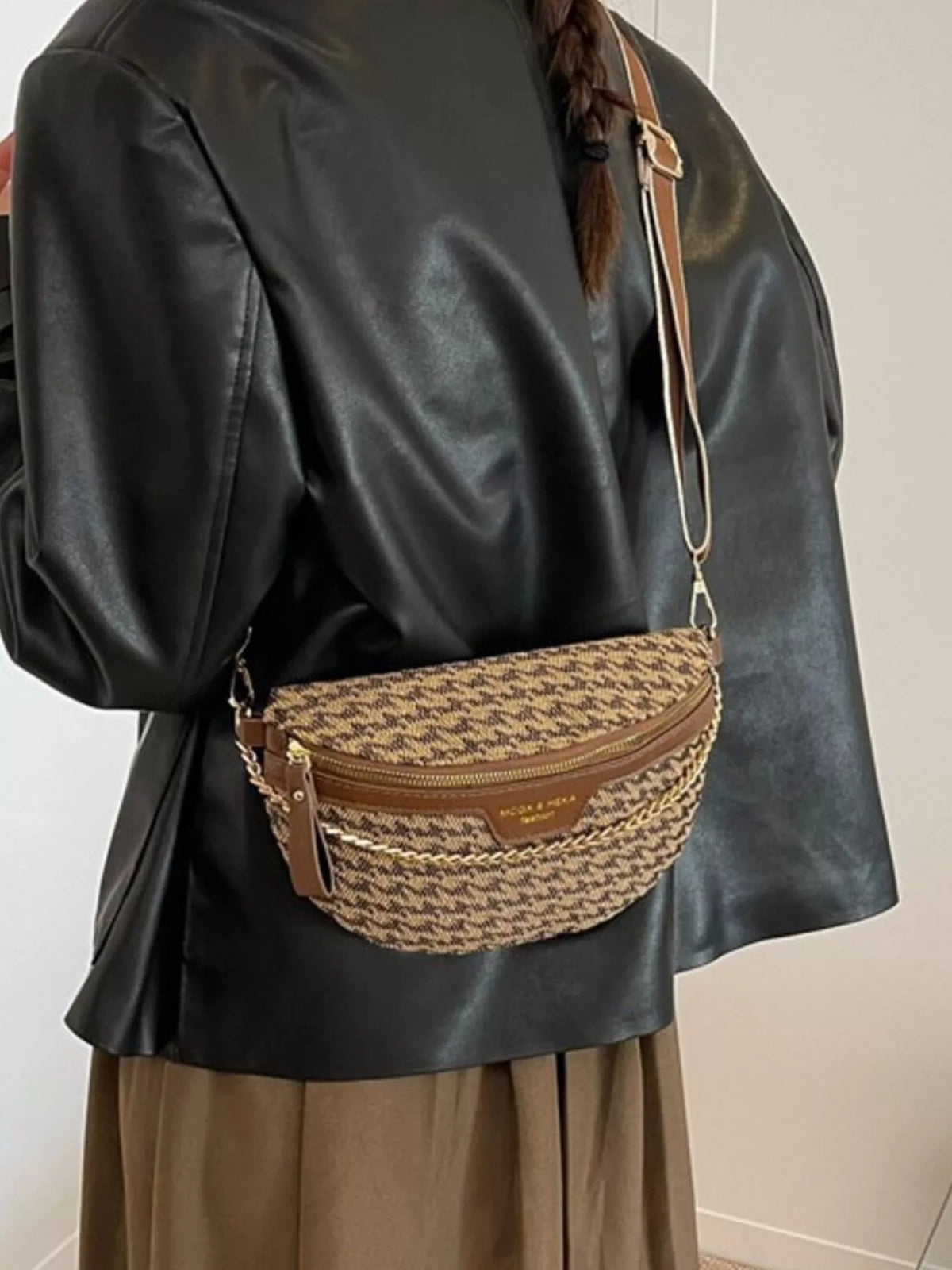 Adjustable Strap Chain Accent Crossbody Bag