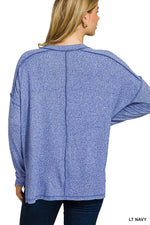 Zenana Soft Melange Hacci Exposed Seam Hi-low Tee