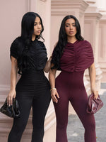 Ruched Flare Leg Jumpsuit