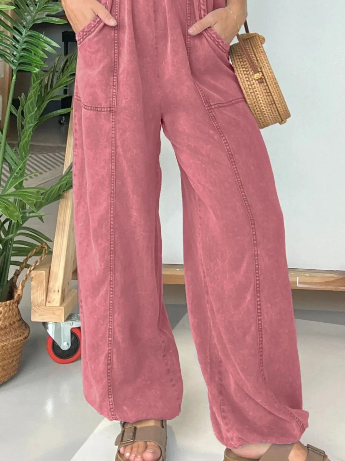 Full Size Wide Leg Spaghetti Strap Jumpsuit Plus Size