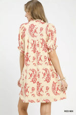 Umgee Mix Paisley Scallop Trim Dress