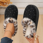Rhinestone Faux Fur Platform Slippers