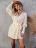 Autumn Winter Mid Length Cardigan Solid Color Women Knitted Lace up Cardigan Sweater Women