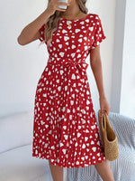 Heart Print Short Sleeve Tie Waist Dress