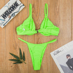 Sexy Push Up Underwired V-bar Bikini Women Swimsuit Female Swimwear Two-pieces Bikini set Micro Thong Bathing Suit Swim Lady
