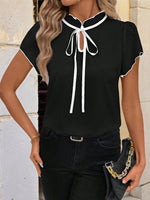 Tie Neck Short Sleeve Blouse