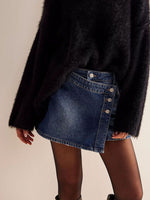 Asymmetrical Button-Front Denim Skort
