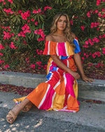 Women New Striped Printed Shoulder Ruffled Dress