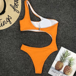 2025 Sexy One shoulder Female Swimwear One piece swimsuit Women Monokini Bather Trikini High cut Out Bathing suit Swim Bodysuit