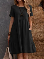 Full Size Casual Loose Fit Tiered Ruffle Hem Dress Plus Size