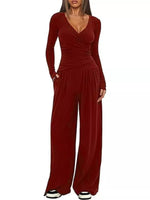 Casual Long Sleeve Top and Wide Leg Pants Set