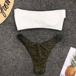 Sexy Sparkling Shiny Ribbed Bandeau Bikini 2025 Women Swimsuit Female Swimwear Two piece Bikini Set Triangle Bathing suit Swim